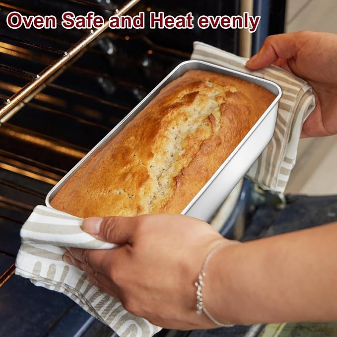 LIANYU Stainless Steel Loaf Pans Set of 3, Includes 1 Large (12x5 Inch) & 2 Medium (9x5 Inch) Bread Baking Pan, Solid Metal Bakeware Set for Meatloaf, Sourdough Bread, Brownies, Dishwasher & Oven Safe
