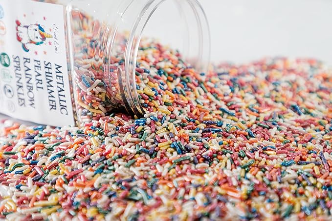 METALLIC SHIMMER PEARL RAINBOW SPRINKLES-Dairy Free,Gluten-free,Egg Free,Vegan,Soy Free,Nuts Free,Kosher,Cookies,Cupcakes,Cake Topper,Jimmies,Large,Bulk Candy,1.5 LBS