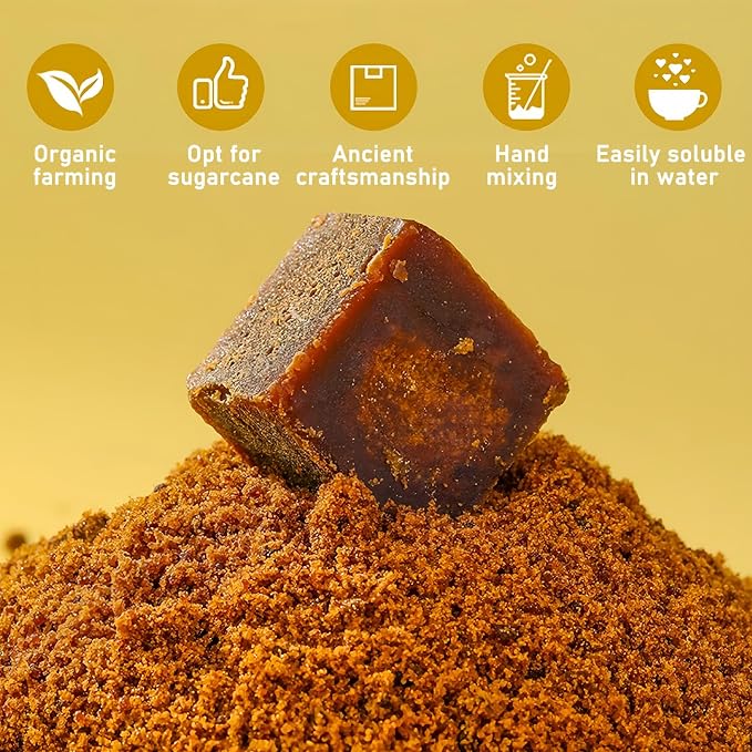 Brown Sugar Cubes, Deep Molasses Richness Raw Cane Demerara Sugar, Handmade Ancient Black Sugar, for Tea and Coffee Gourmet Bakers Seeking Complex Sweetness. 200g/7.05oz