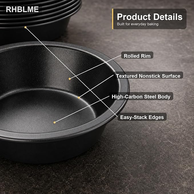 RHBLME 10 Pack Mini Pie Tins, Nonstick 4 Inch Small Pie Pans, Carbon Steel Individual Pie Tins for Baking Dessert, Fruit Pie and Beef Pie, Oven Safe & Dishwasher Safe