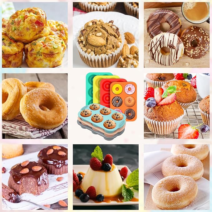 7PCS Silicone Muffin Pan Donut Mold, 6-Cavity Nonstick Baking Tray for Muffins, Cupcakes, Brownies and More, Cake Tray Cupcake Pans Baking Mold