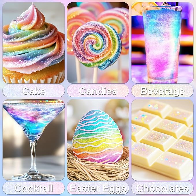 Iridescent Rainbow Edible Glitter - 5g Food Grade Cake Decorating Shimmering Glitter, Edible Sprinkle Luster Dust for Drinks, Chocolates, Fondant, Strawberries, Cupcakes, Candy, Easter Cookie - Vegan