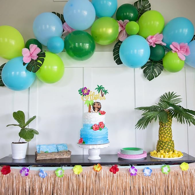1 PCS Aloha Cake Topper Glitter Tropical Luau Palm Leaves Tree Flower Cake Pick Decoration for Summer Hawaiian Luau Tropical Aloha Theme Baby Shower Birthday Party Cake Decorations Supplies