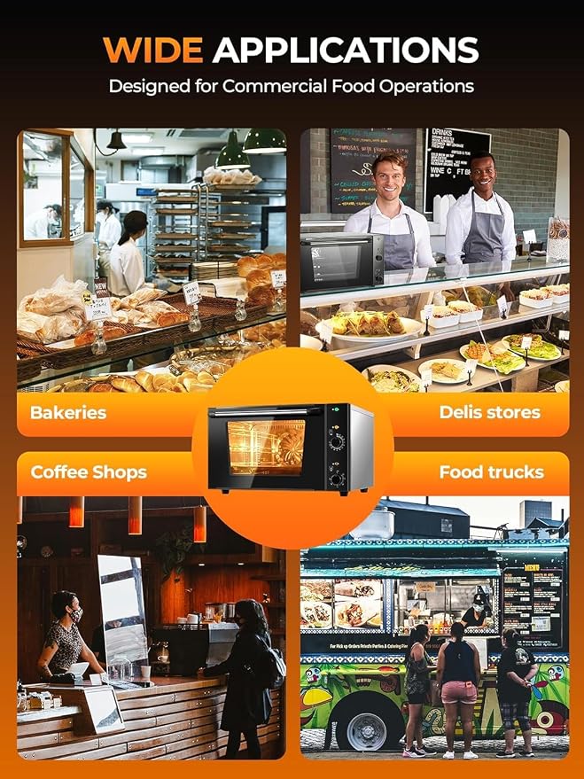 Commercial Convection Oven, 2500W Countertop Oven 1.68 cu.ft, Large Capacity 3-Tier Toaster Oven with 122-572°F Control, Stainless Steel Commercial Oven for Restaurant Bakery Pizza Shop Food Truck