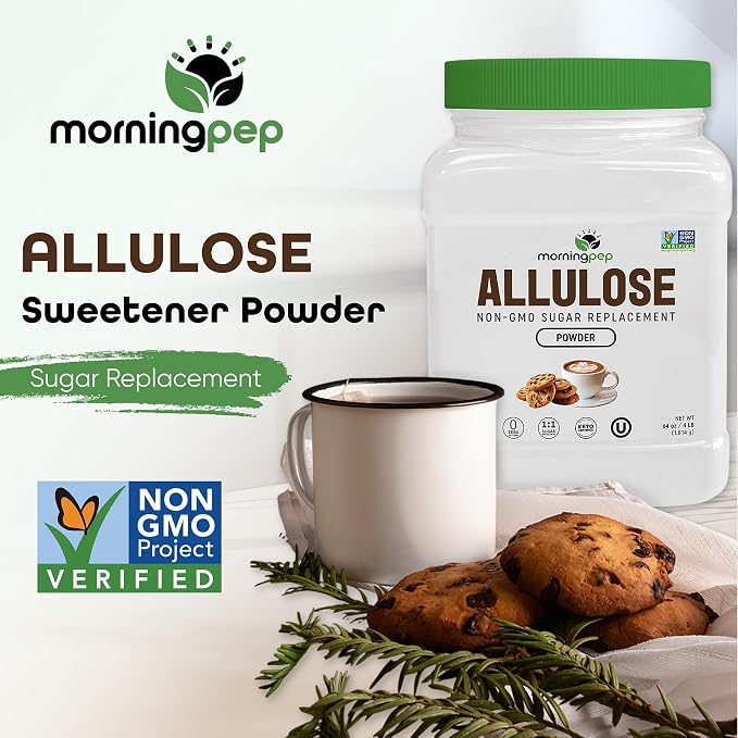 Morning Pep Allulose Sweetener 2 lb – Zero Calorie Sugar Alternative, 100% Pure, No Erythritol, Non-GMO Project Verified, Keto Certified, OU Kosher, No Fillers, Ideal for Baking and Beverages