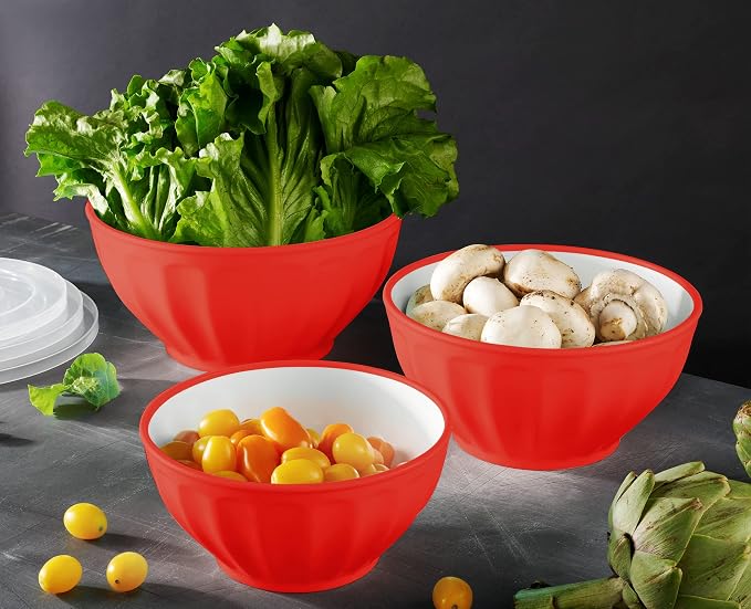 Godinger Mixing Bowls with Lids, Plastic Nesting Bowls Set, Storage Bowls, Microwave Safe Mixing Bowl Set, 3 Bowls 3 Lids