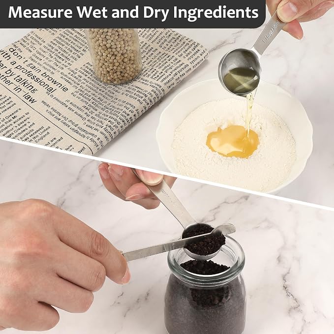 Accmor Stainless Steel Measuring Spoons Set with Leveler, Set Of 10 | Food Grade Stainless Steel Material, Stackable Kitchen Metal Measuring Spoons Set Gadgets Measure Dry or Liquid and Spices