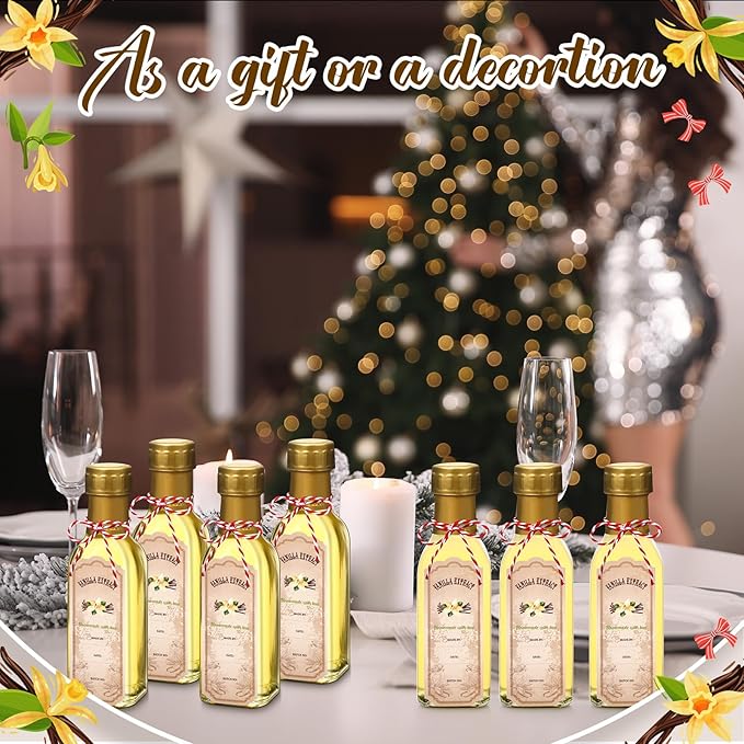 Tioncy 12 Pcs Vanilla Extract Bottles for Homemade Vanilla Jar Glass Square Bottle with Cap Shrink Band Sticker Syrup Food Storage Canister for Liquids Bean Sauce Spice Gift Giving(Gold,5 oz)