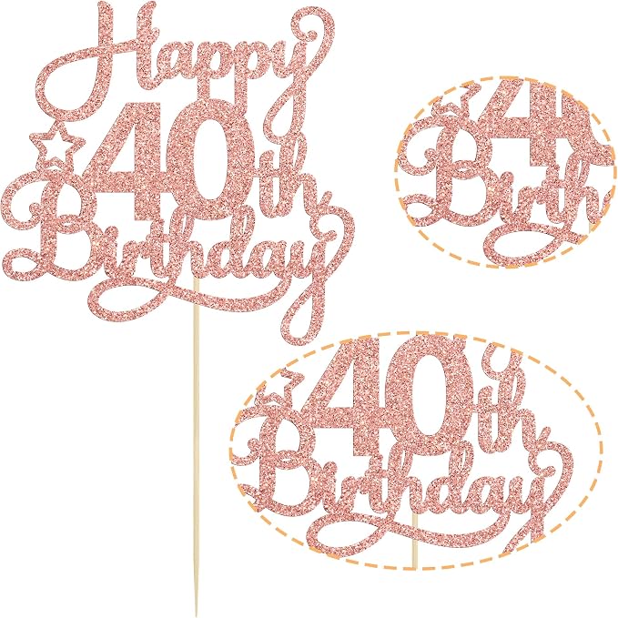 1 Pack Happy 40th Birthday Cake Topper Rose Gold Glitter 40 & Fabulous Cheers to 40 Years Old 40th Birthday Cake Pick for Celebrating 40th Birthday Anniversary Party Cake Decorations Supplies