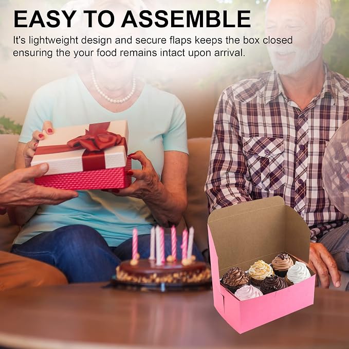 MT Products Pink Pastry Boxes 8" x 5" x 3.5" - Bakery Box No Window (Pack of 15) - Made in the USA