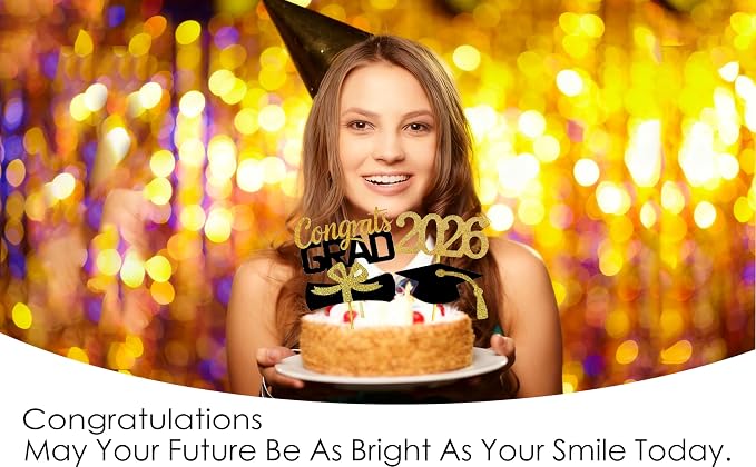 YuBoBo 2026 Graduation Cupcake Toppers, 48 PCS Food/Appetizer Picks For Graduation Party Mini Cake Decorations, Diploma, 2026, Grad Cap Set 48 Pieces (01 Gold)