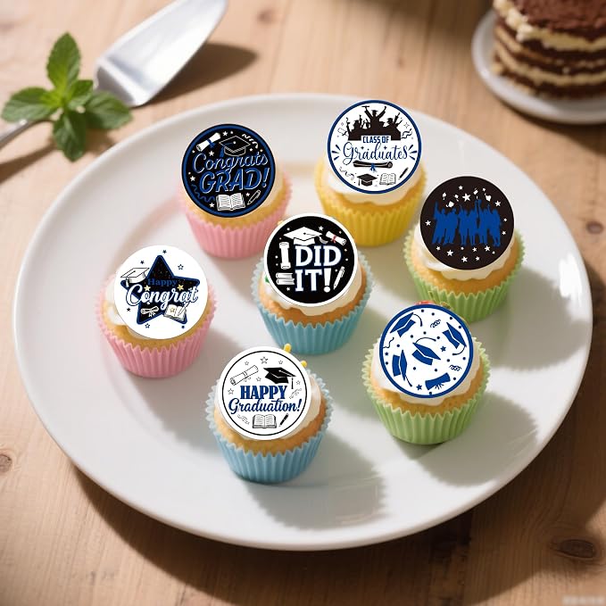 63 PCS Edible 2026 Graduation Cupcake Toppers Diploma Congrats Grad Cap Cupcake Picks Edible I Did it Cake Decorations for Class of 2026 Graduation Theme Party Decorations Supplies Dark Blue