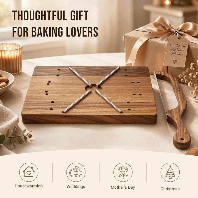 welsteepse Bread Slicer for Homemade Bread，2 in 1 Walnut bread board,cutting board with sourdough bread knife