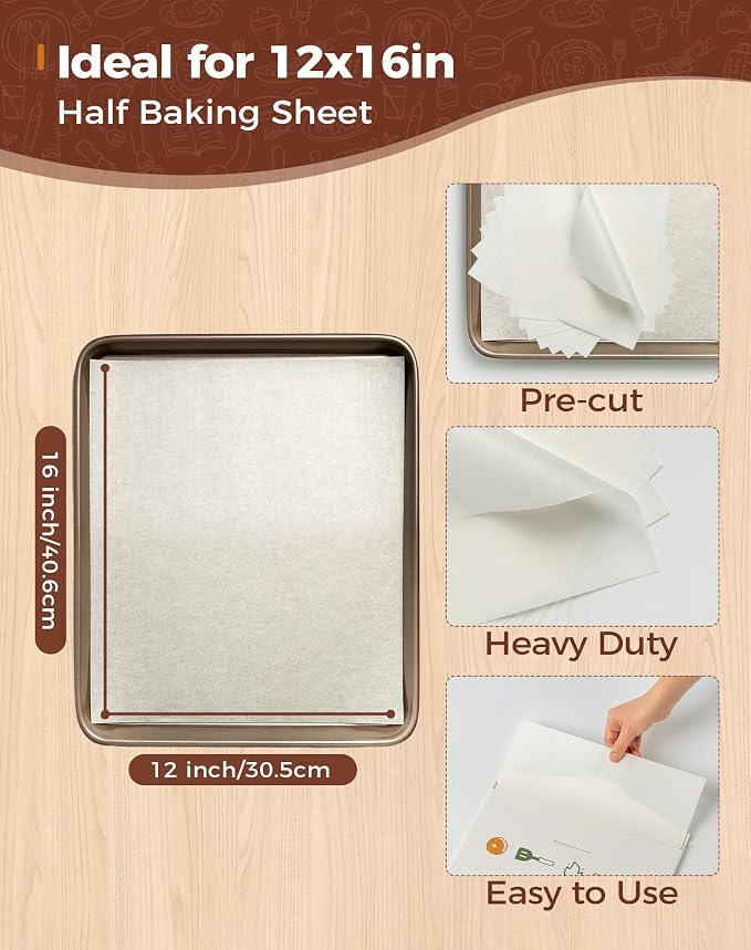 12x16 Parchment Paper Sheets – 80 Precut, Unbleached, Non-Stick Sheets for Half Baking Sheet, Flat-Packed (No Folds/Creases) & Oven Safe, Gift Box for Baking, Air Fryer & Microwave