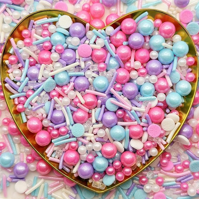 CandiJumpin Pink Blue and Purple Pearl Sprinkles, Edible Pearls and Jimmies Mix Blue and Purple Sprinkles Crunchy Jimmies Edible Pearls for Cake Decorating Pearl Decoration for Baking Baby Shower Party Birthday Wedding Christmas Supplies 3 OZ