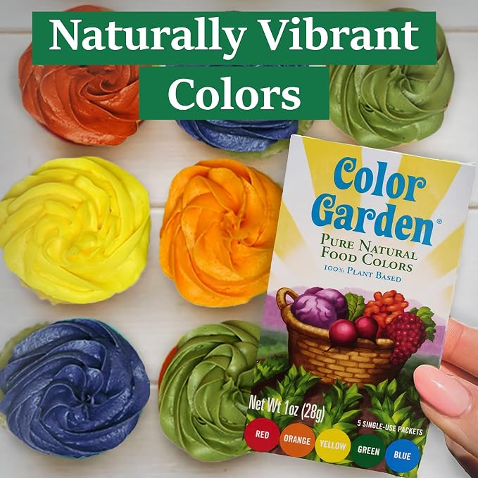 Color Garden Natural Food Coloring, Multi – 5 ct (Red, Yellow, Blue, Green, Orange) 1 oz, Plant-Based Liquid Dye, Vegan, Non-Toxic, No Artificial Colors