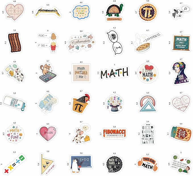 100Pcs Math Stickers for Laptops & Water Bottle - Funny Math Gifts, Party Supplies & Decorations - Nerd Stickers — Gift for Women & Men