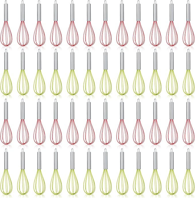 FoldTier 48 Sets 10 Inch Whisks Bulk DIY Fillable Whisk Gifts Colored Silicone Whisks for Cooking Heat Resistant Egg Beaters for Candy Holder Party Favors