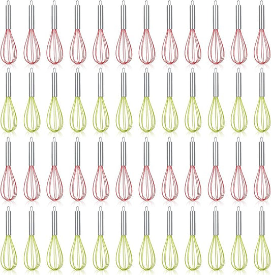 FoldTier 48 Sets 10 Inch Whisks Bulk DIY Fillable Whisk Gifts Colored Silicone Whisks for Cooking Heat Resistant Egg Beaters for Candy Holder Party Favors