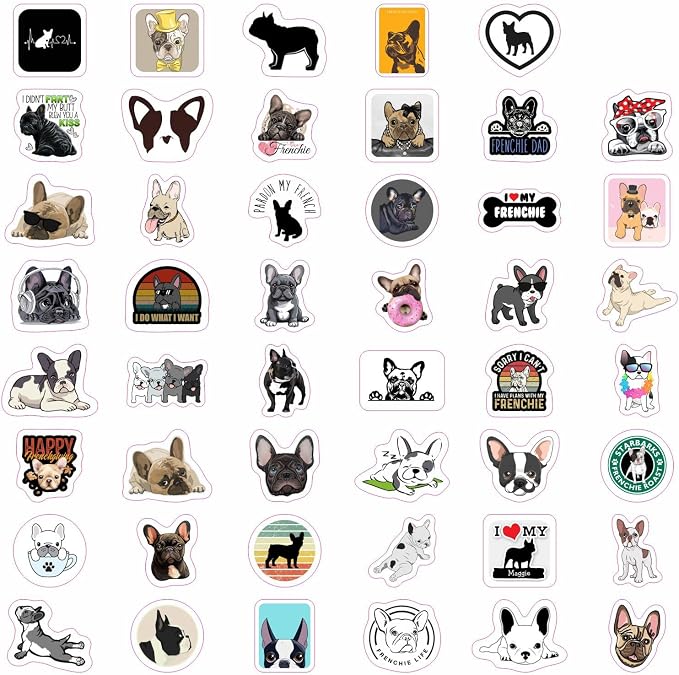 100Pcs French Bulldog Stickers for Laptop - Cute Frenchie Stickers for Water Bottles - French Bulldog Gifts for Owners, Party Favors, Decorations - Gifts for Women & Men