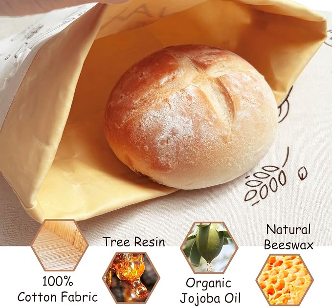 Reusable Beeswax Bread Bag - Bread Bags for Homemade Bread,Cotton Sourdough Bread Bags, Sourdough Storage Bag (2 Pack)