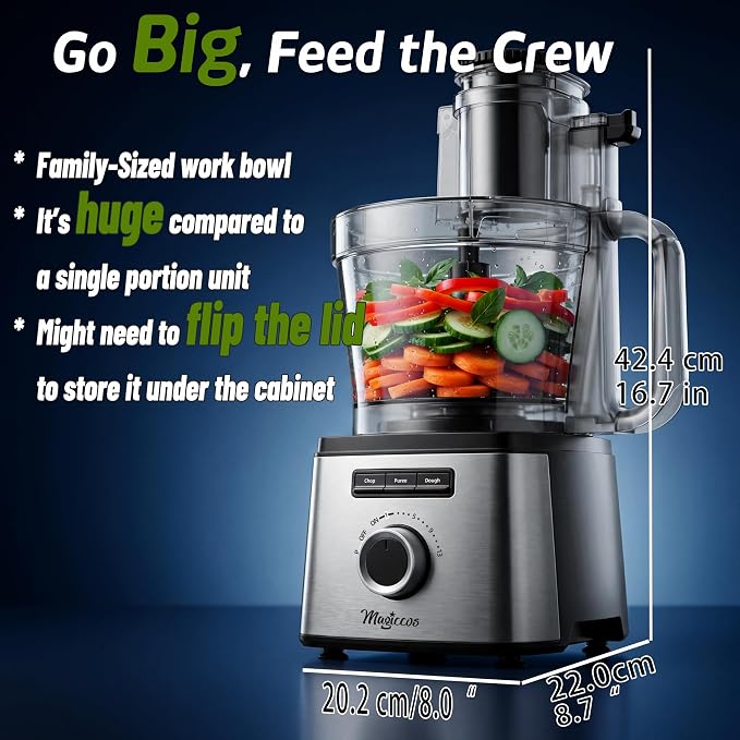 14 Cup Food Processor - Lemon Slicer, XL Bowl & Large Feed Chute, 13 Speeds & Pulse, 3 Programs, French Fry Cutter, Chop Slice Shred & Mix for Vegetables Cheese Meat, Meal Prep & Family Use