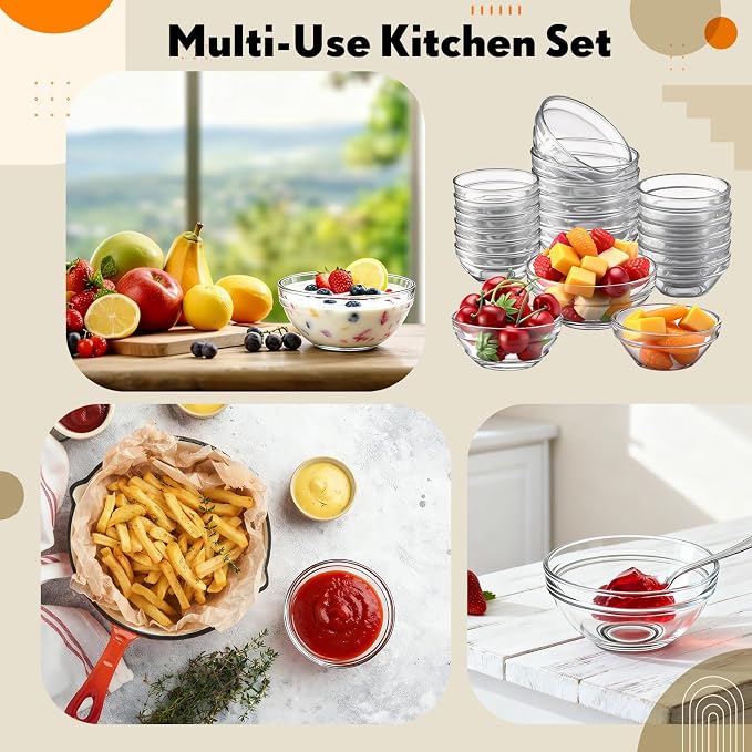 Sawysine 18 Pcs Glass Prep Bowl Sets Clear Small Pinch Bowls Salt Spices Ingredients Serving Bowl Stackable for Kitchen Prep Cooking Dishwasher Safe (8.4oz/4.7oz/2.3oz)