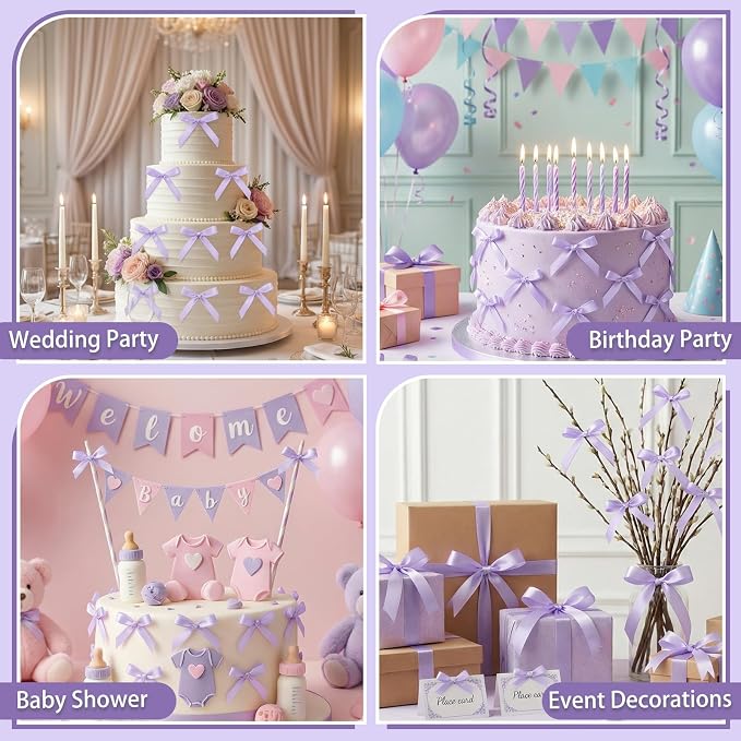 30 Pack Bow Cake Toppers Light Purple Ribbon Bows for Cake Purple Birthday Decorations for Baby Shower, Bachelorette, Wedding, Halloween, Christmas, New Year Party Decorations
