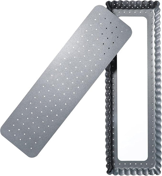 Webake Tart Pan with Removable Bottom, 14 Inch Rectangle Quiche Pan Perforated Tart Tin Nonstick Crispy Baking Tray for Fluted Pie Pizza Quiche Tart