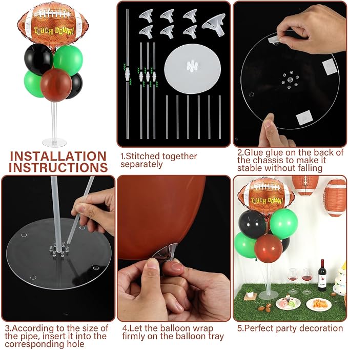 4 Sets Football Party Balloons Stand Kit with Rugby Ball Foil Balloons Sport Football Party Balloon Centerpiece for Tables for Game Sports Football Birthday Baby Shower Decoration
