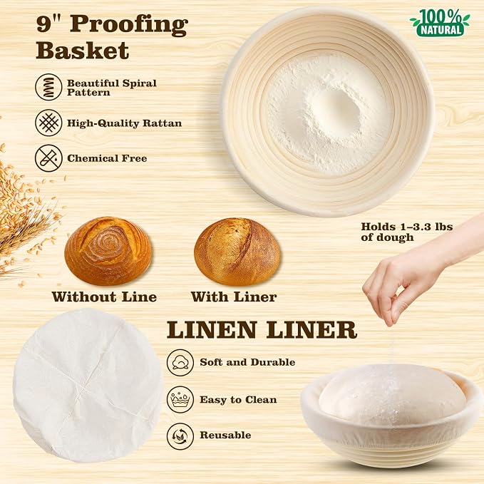 Complete Sourdough Starter Kit, 9 Inch Bread Proofing Basket, 24 Oz Sourdough Starter Jar Kit, Sourdough Bread Baking Supplies, Sour Dough Starter Kits for Beginners Home Bakers Wife Mom