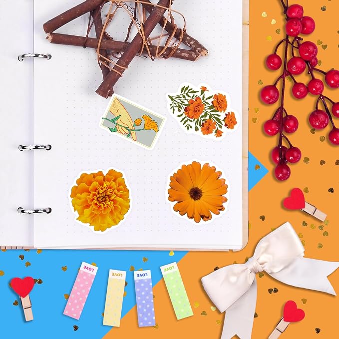 BulbaCraft Marigold Stickers | Water Bottle & Laptop, Floral Party Supplies & Decorations, Waterproof Vinyl Decals, Gifts for Women & Men