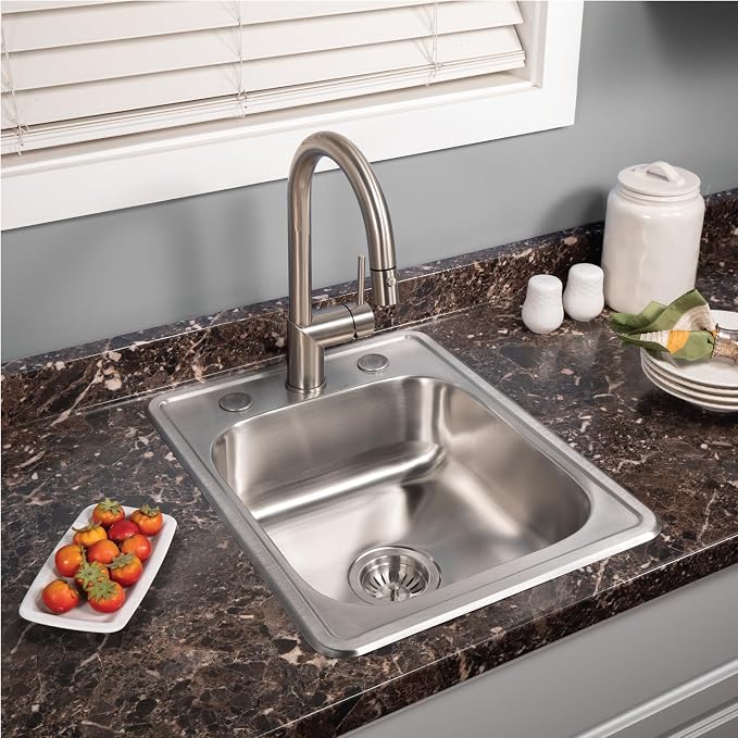 Houzer Glowtone ADA Compliant Stainless Steel Kitchen Bar & Prep Sink - 17 Inch Drop-in Topmount 3-Hole Large Sink, Durable & Versatile, Essential for Home & Apartment, 10-Pack - A1722-7BS-10