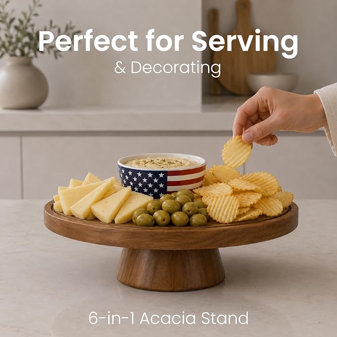 Acacia Wood Cake Stand with Lid Anti-Mold 12 Inch - 2-in-1 Wooden Charcuterie Board - Covered Dessert Plate with Acrylic Dome - Vintage Pastry Display -Tall Domed Serving Stand Platter - Brown