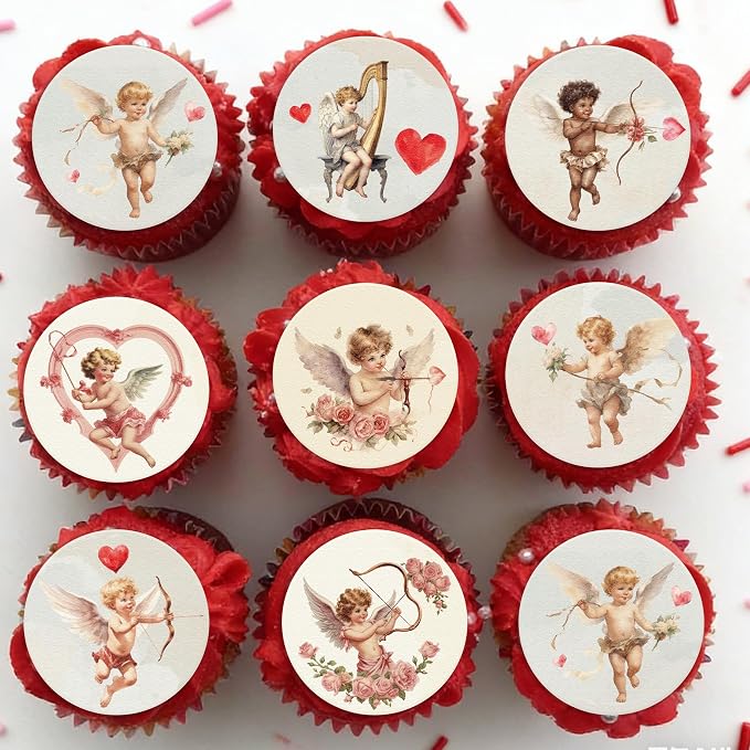 36PCS Edible Valentine Cupid Cupcake Toppers Wafer Paper Love Cupid Cupcake Picks Be My Valentine Cake Decor for Valentine's Day Theme Engagement Party Decor Supplies