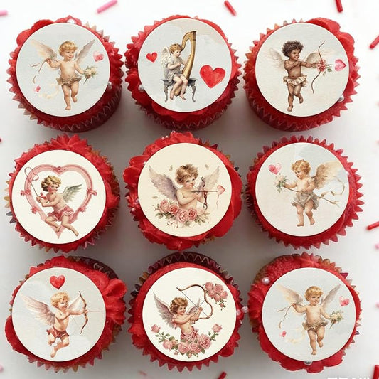 36PCS Edible Valentine Cupid Cupcake Toppers Wafer Paper Love Cupid Cupcake Picks Be My Valentine Cake Decor for Valentine's Day Theme Engagement Party Decor Supplies