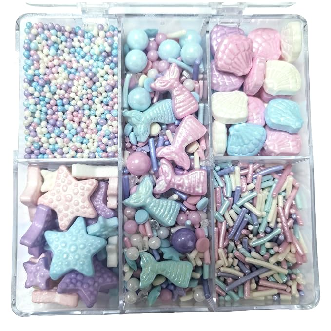 Edible Mermaid Sprinkles for Cake Decorating, Edible Decorating Ocean for Cake Cupcake Topper Cookie Baking Decorations Starfish Shell Pearl Jimmies Mermaid Candy Mix Party Birthday 80g/2.82oz