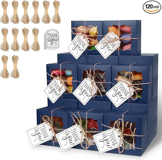 KPOSIYA 120 Pcs White Bakery Boxes with Window Individual Cupcake Boxes 4x4x2.5 Inches Cookie Boxes Kraft Paper Brown Gift Box for Pastries, Cookies, Pie, Donuts, Macaroon