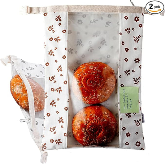 ORORIN Reusable Bread Bags for Homemade Bread,Linen Sourdough Bag Storage Container with Clear Window,Zipper Freezer Bags to Keep Fresh,Sourdough Accessories,2-Pack (Patented)