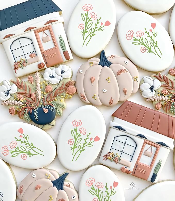 16Pcs Scroll Tile Small Wildflower Flower Cookie Stencils for Baking, Royal Icing, Sugar Cookie, Art Cards Decorating Tools ﻿