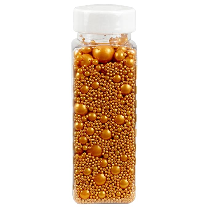 Gold Sprinkles Edible Pearls 4.58 oz, Gold Pearls For Cake Decorating