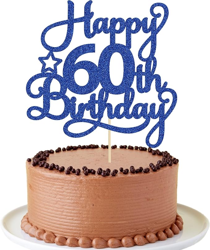 1 Pack Happy 60th Birthday Cake Topper Blue Glitter 60 & Fabulous Cheers to 60 Years Old 60th Birthday Cake Pick for Celebrating 60th Birthday Anniversary Party Cake Decorations Supplies