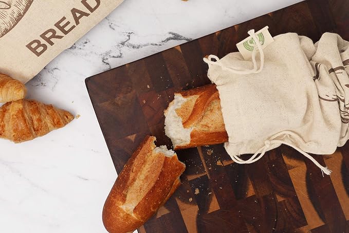 Reusable Bread Bags for Homemade Bread - 100% Organic Linen - 2 Large and 2 Extra Large Reusable Cloth Storage Bags with Drawstring for Sourdough and Baguette - Ideal Gift for Bakers