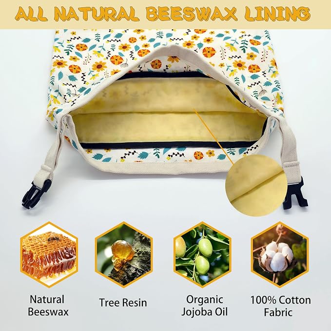 Beeswax Bread Bags 17×13 Inch (2 Pack) with Zipper, Reusable Cotton Bread Bags for Homemade Bread Storage and Freezing, Double Seal to Lock in Moisture