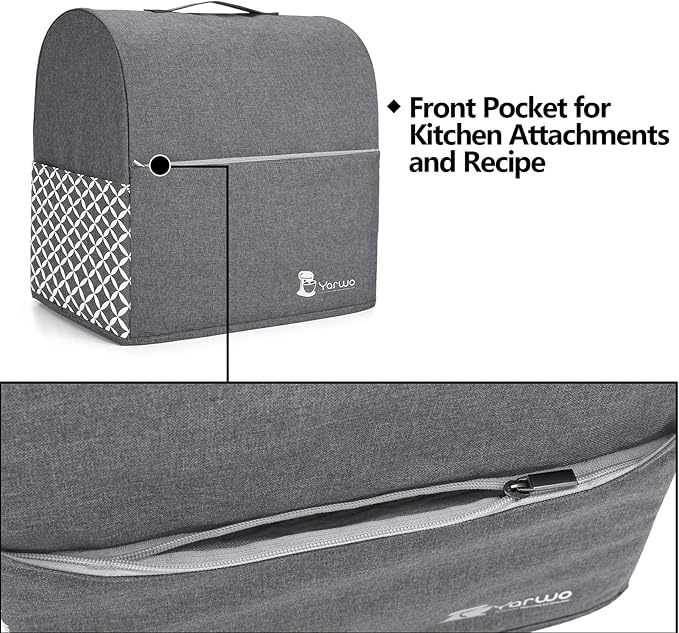 YARWO Stand Mixer Dust Cover Compatible with KitchenAid Mixer 4.5 qt -5 qt | Top Handle, Side Pockets for Kitchen Accessory, Dust-proof Protective Cover for Tilt-Head 4.5/5 qt, Washable, Gray with Grid