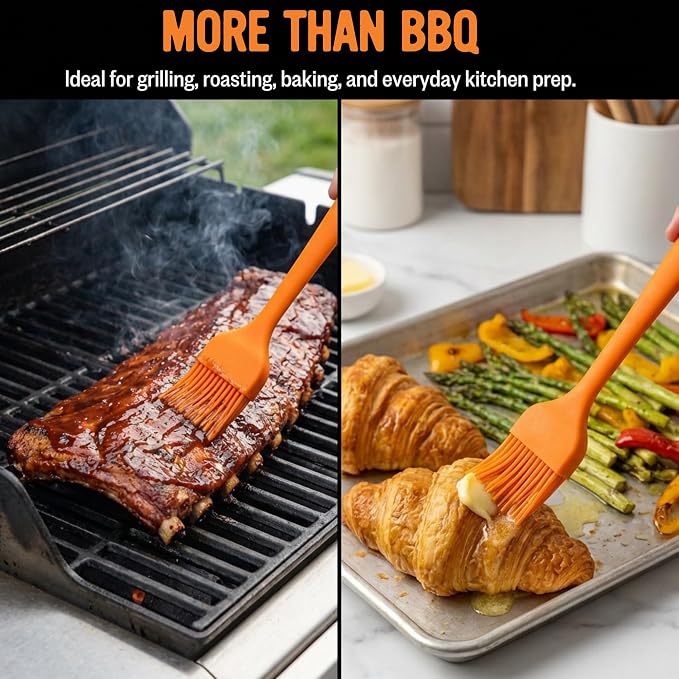 Kosmos Q Silicone Basting Brush, Heat Resistant BBQ Brush with Flexible Silicone Bristles, Non-Slip Handle for Grilling, Baking, Marinades, Sauces & Butter, Dishwasher Safe, 8 Inch