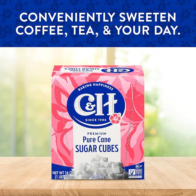 C&H Premium Pure Cane Sugar Cubes, 1 lb Boxes (Pack of 3) - Perfect for Coffee, Tea, Portion Control - Includes Bonus Recipe Card