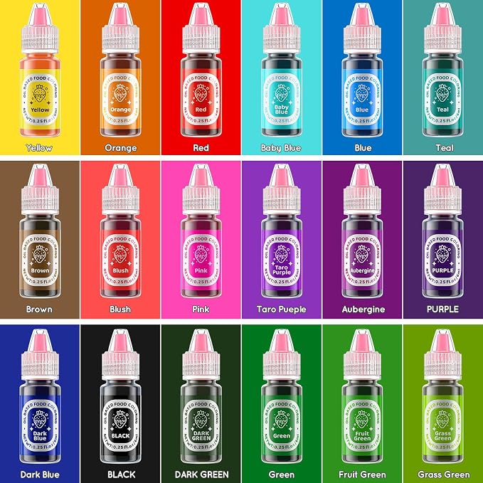 Upgraded 18 Color Oil Based Food Dye Coloring for Chocolate Candy Cake - Edible Food Coloring for Cake Decorating Baking Cake Color for Cookie Icing Frosting Fondant Meringues Bottles (L)