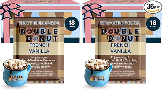 Double Donut Coffee French Vanilla Hot Chocolate Mix Packets, Flavored French Vanilla Hot Cocoa Mix, 18 Count (Pack of 2)