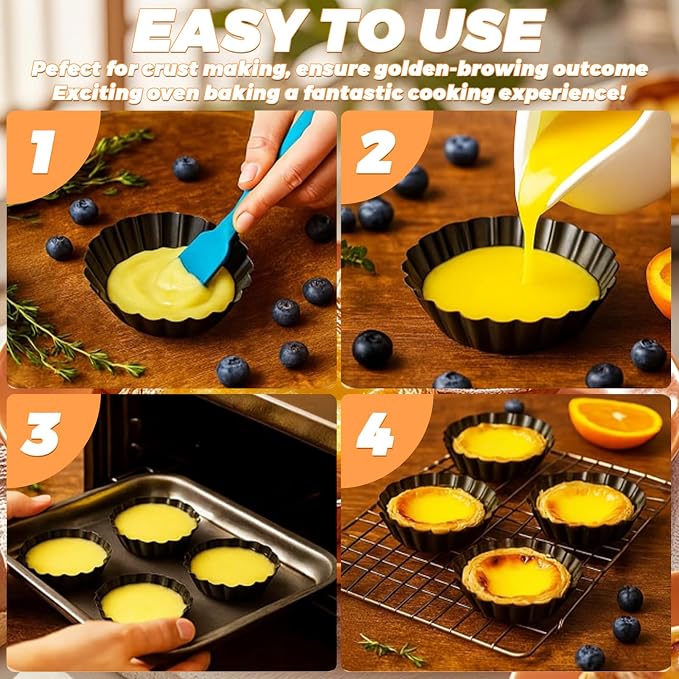 32 Pack 3 Inch Mini Tart Pans, Round Egg Tart Molds with Removable Bottom, Nonstick Mini Quiche Pan Bakeware Mold Fluted Side for Pies, Mousse Cakes, Dessert Baking